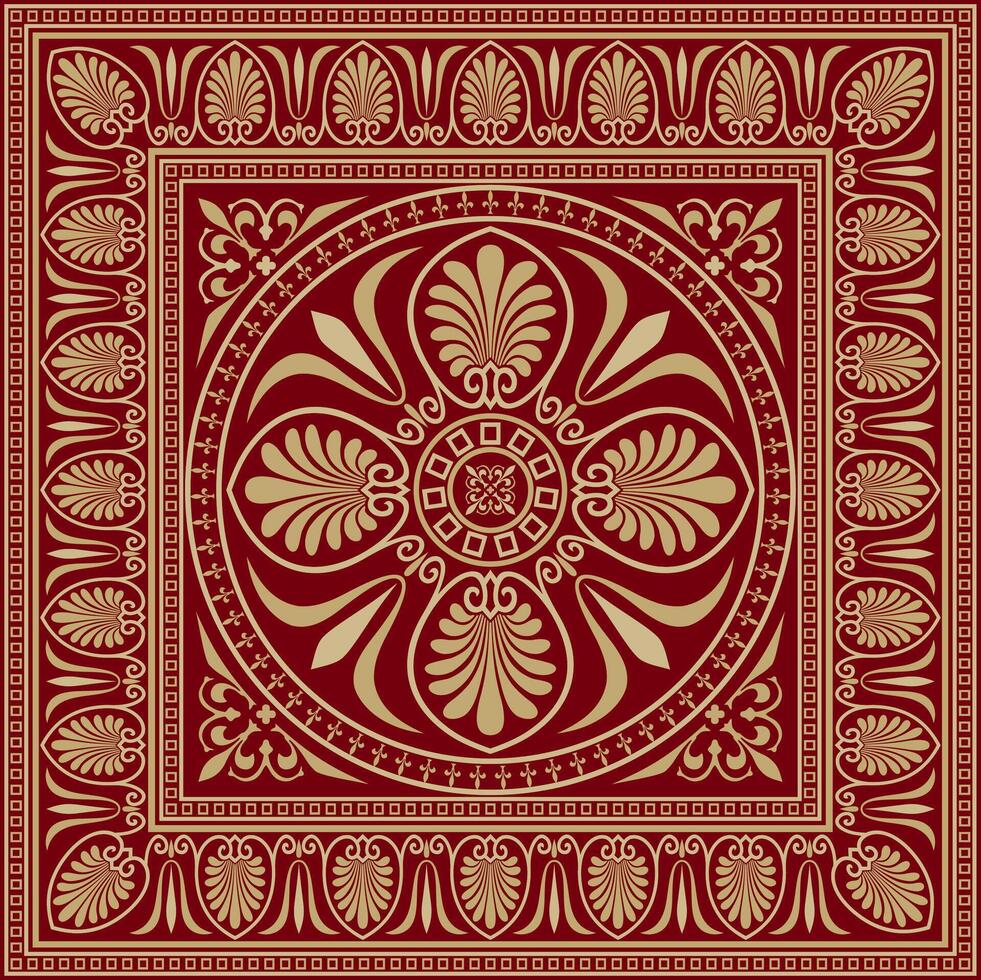 rood en goud gekleurde plein ornament van oude Griekenland. klassiek tegel patroon van de Romeins rijk vector