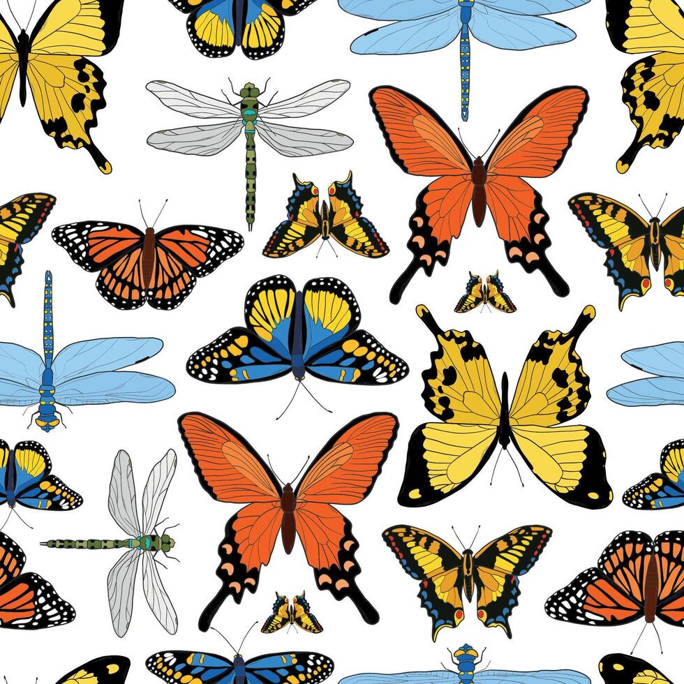 vlinders naadloos patroon met hand- getrokken voorwerpen voor behang, textiel afdrukken, omhulsel papier, scrapbooken, stationair, enz. eps 10 vector