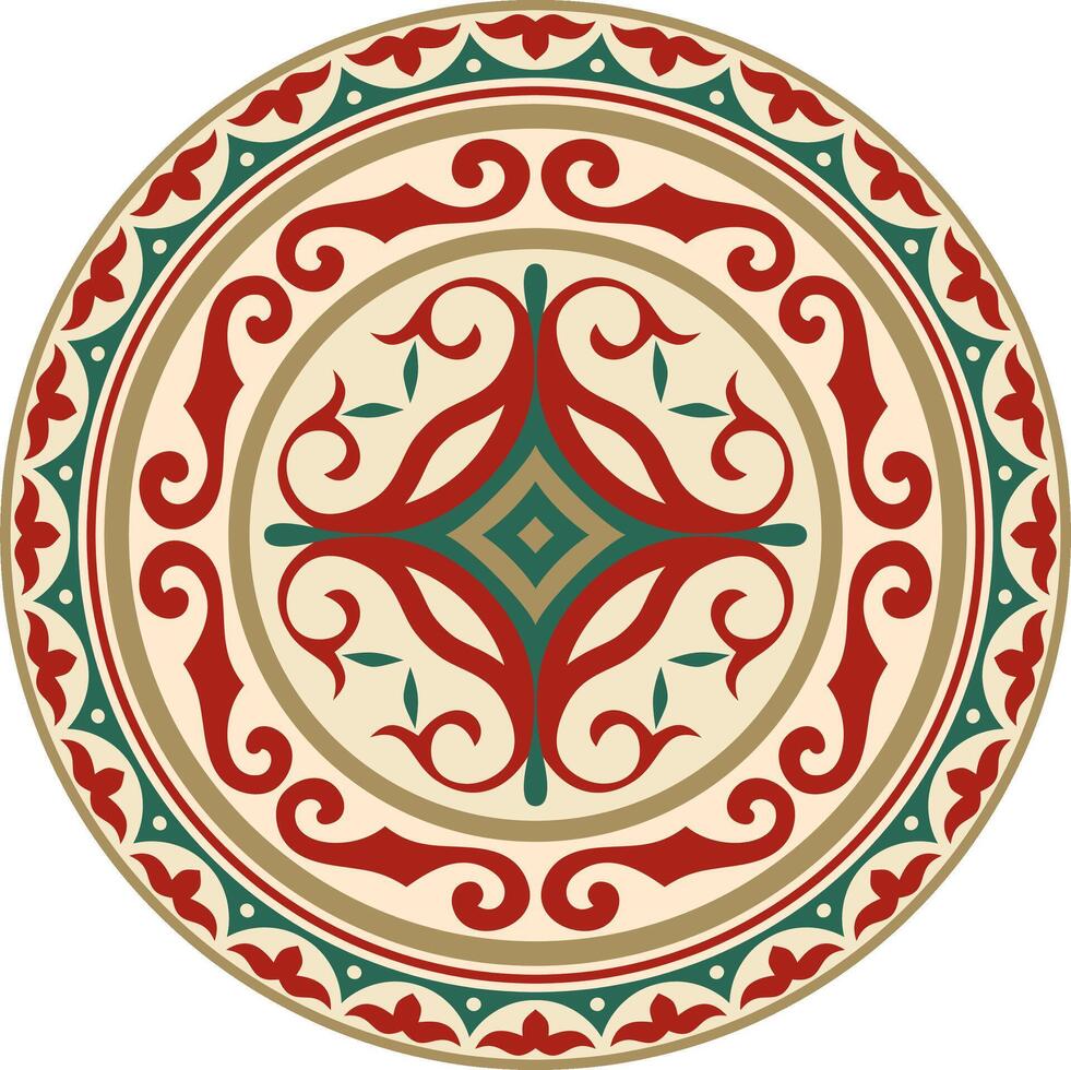 gekleurde ronde Kazachs nationaal ornament. etnisch patroon van de volkeren van de Super goed steppe, mongolen, Kirgizisch, kalmyks, .begraafplaatsen. cirkel, kader grens vector