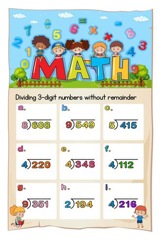 Math-werkbladsjabloon voor delen vector