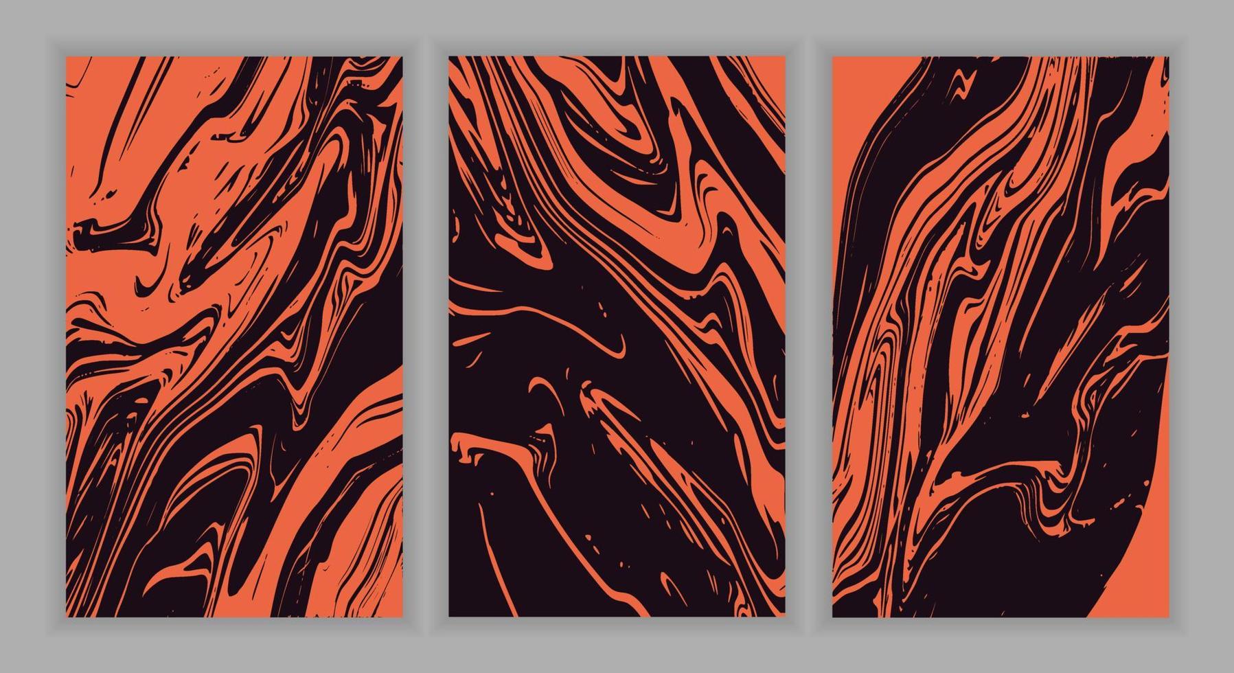 abstracte zwarte oranje vloeibare marmeren achtergrond instellen vector