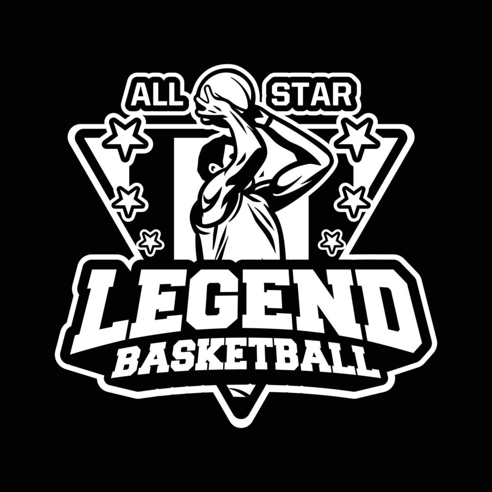 all star legende basketbal atletisch in modern professioneel badge-logo zwart-wit vector