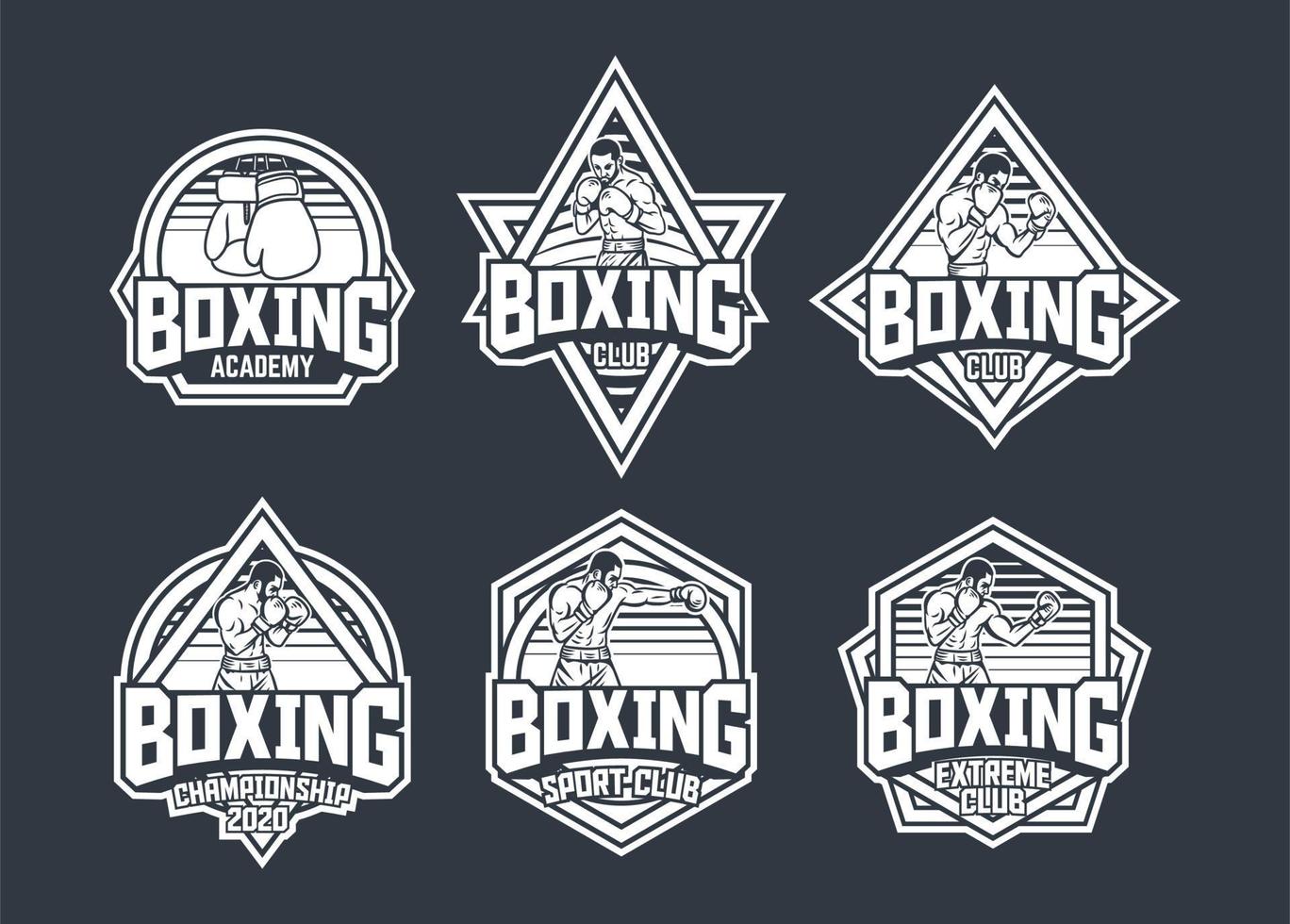 boksen retro badge logo embleem ontwerp met boxer illustratie pack met zwart-witte kleur vector