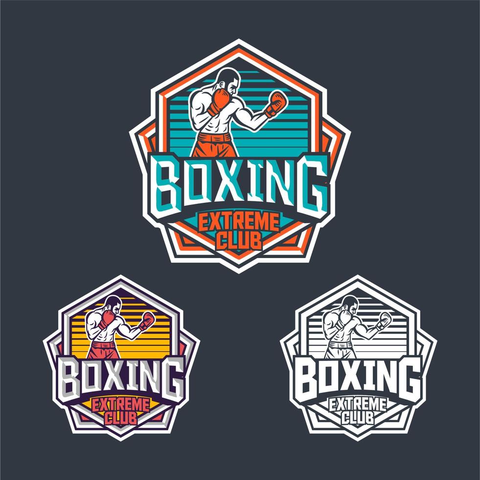 boksen extreme club retro badge logo embleem ontwerp met boxer illustratie pack vector