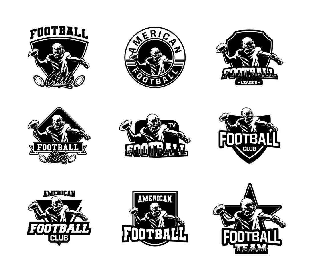 badge american football set zwart-witte kleur vector