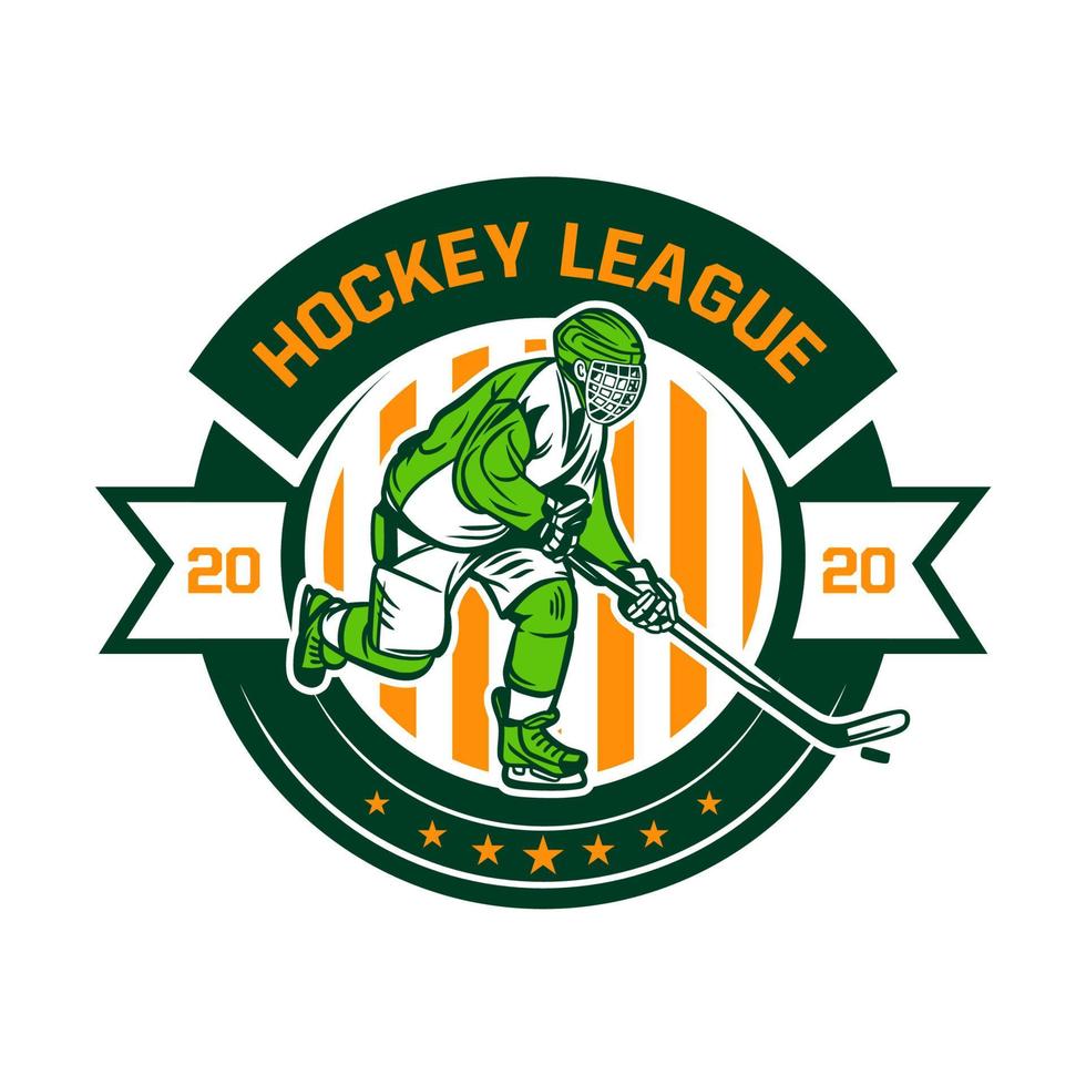 hockey league badge logo sjabloon met speler illustratie vector