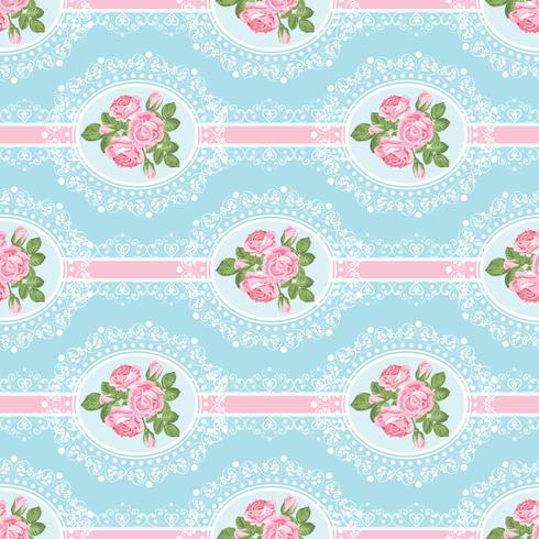 Shabby chic steeg naadloos patroon op blauwe achtergrond vector