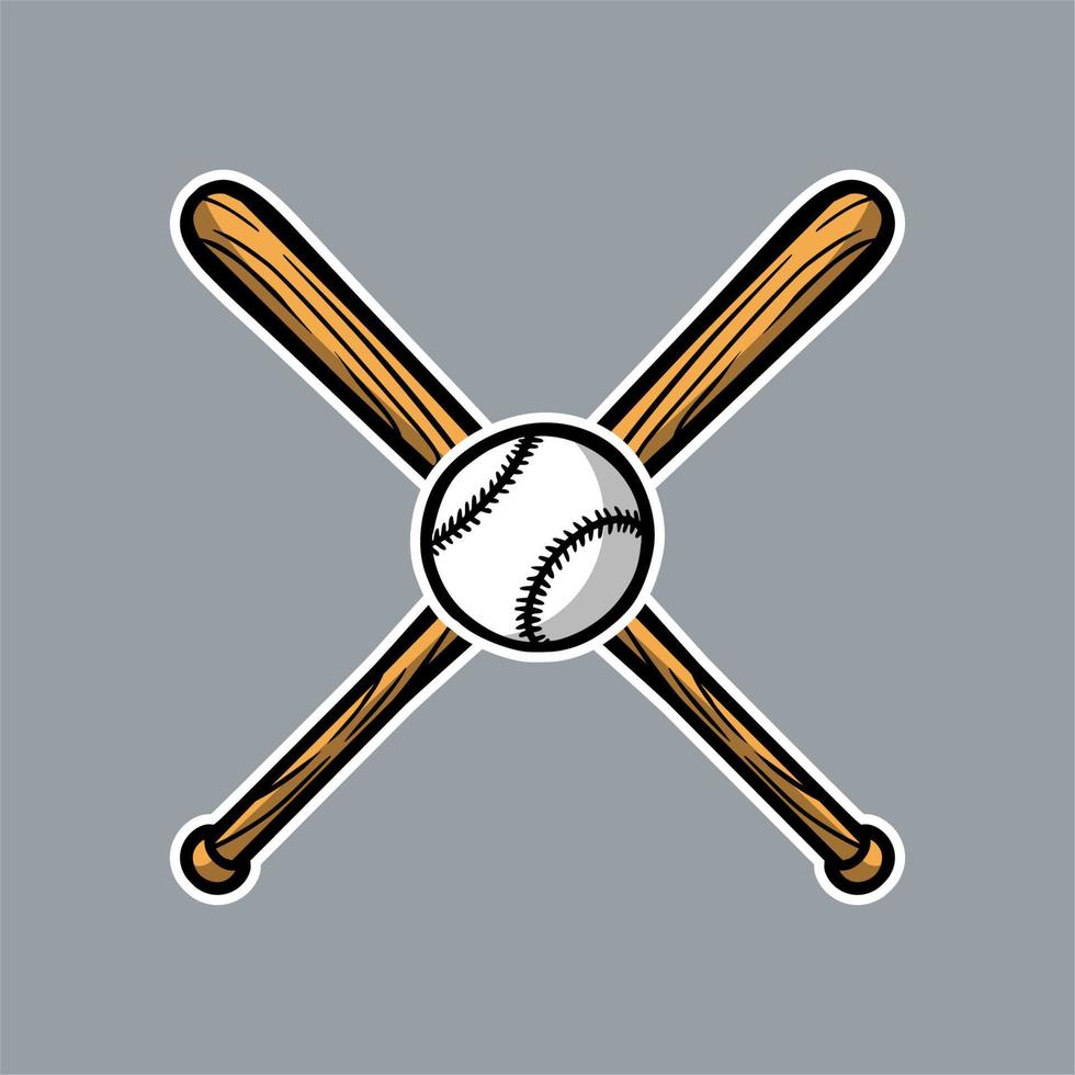 honkbalknuppel kruis met bal logo pictogram vector asset