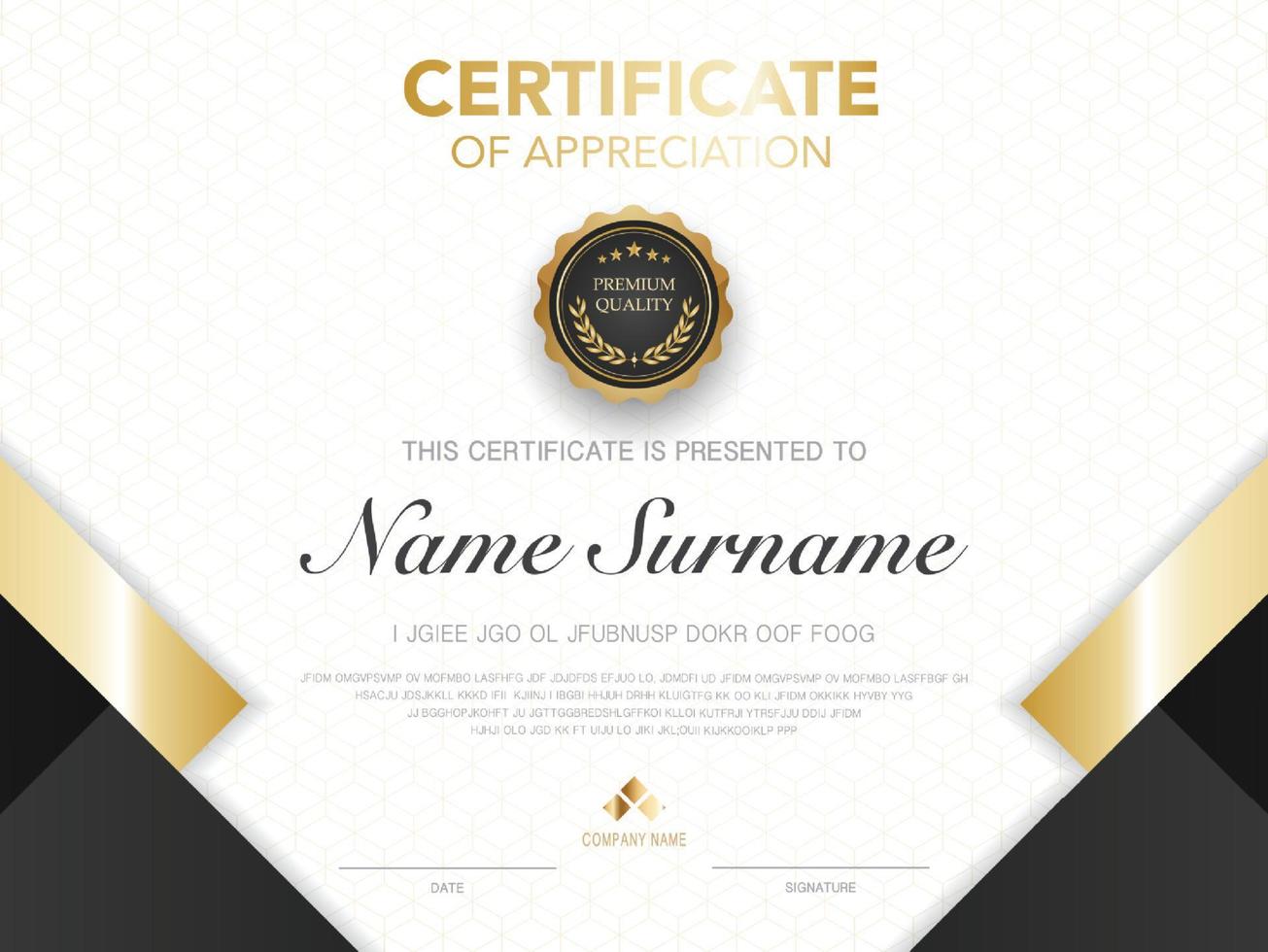 diploma certificaat sjabloon zwarte en gouden kleur met luxe en moderne stijl vector afbeelding.