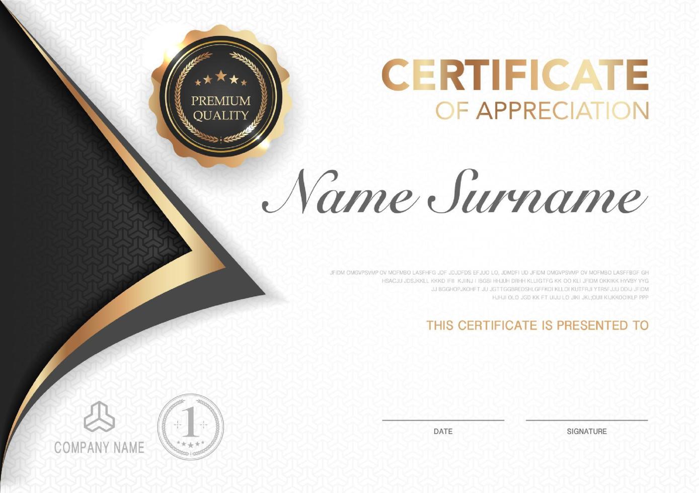 certificaat sjabloon zwart en goud luxe stijl afbeelding. diploma van geometrisch modern design. eps10-vector. vector