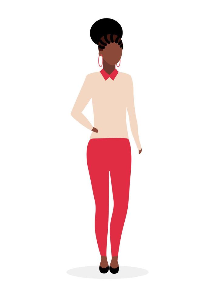 zwarte elegante vrouw platte vectorillustratie. Afro-Amerikaanse zakelijke dame met dreadlocks staart kapsel stripfiguur geïsoleerd op een witte achtergrond. donker getinte meid. vrouwelijke internationale student vector