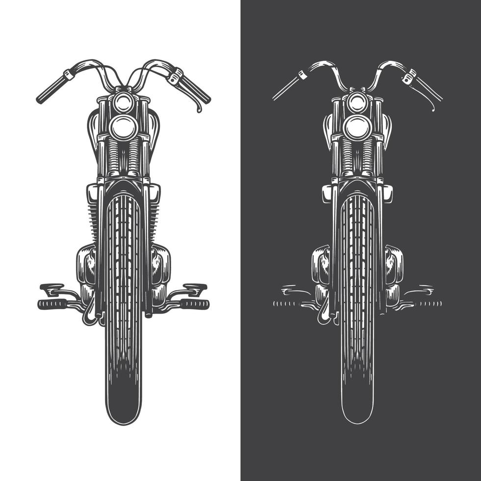 vintage motorfietsset, monochrome kleur, handgetekende stijl vector