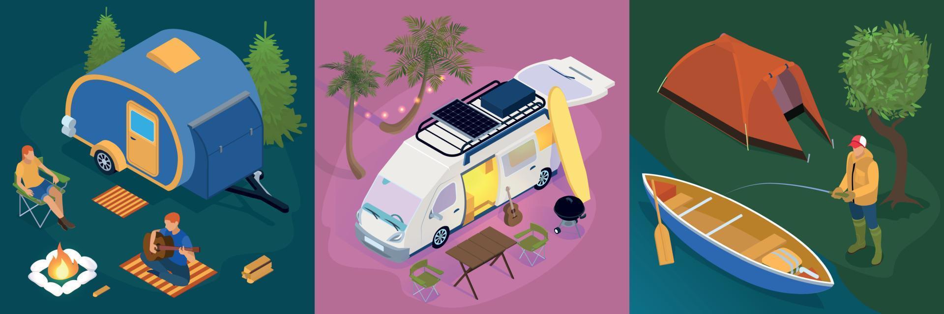 isometrische ontwerpconcept voor trailerpark vector