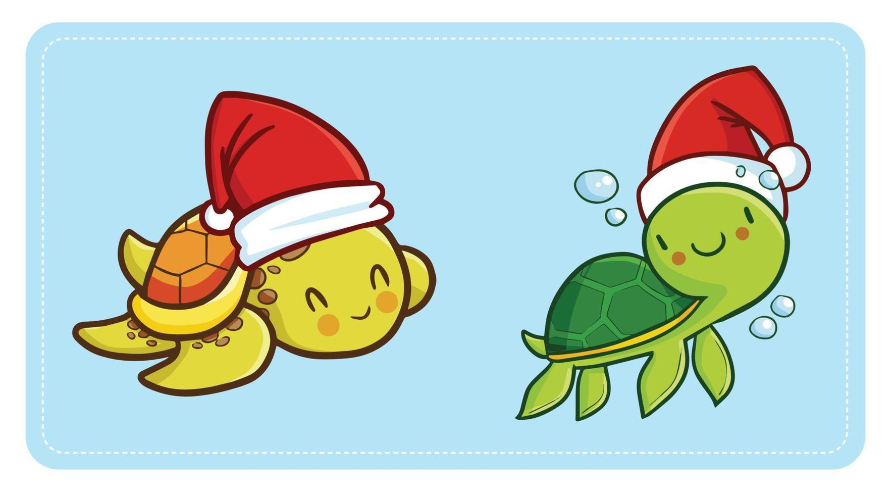 schattige schildpadden met kerstmuts voor Kerstmis vector