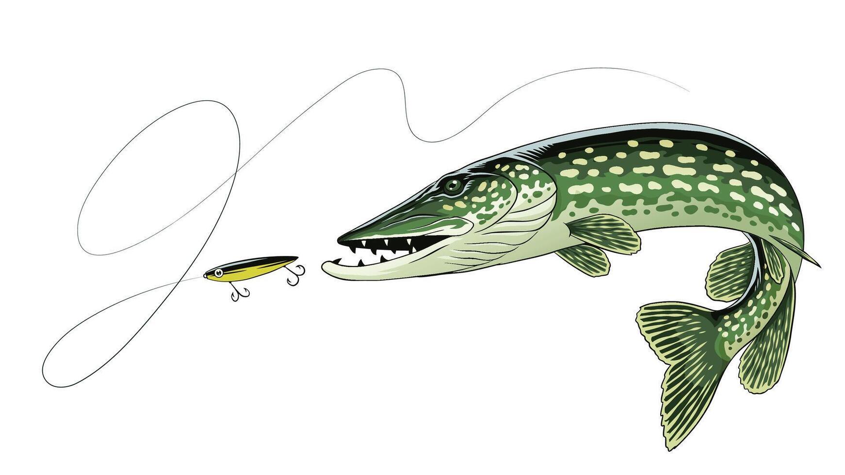 wijnoogst illustratie van snoek vis geïsoleerd vector