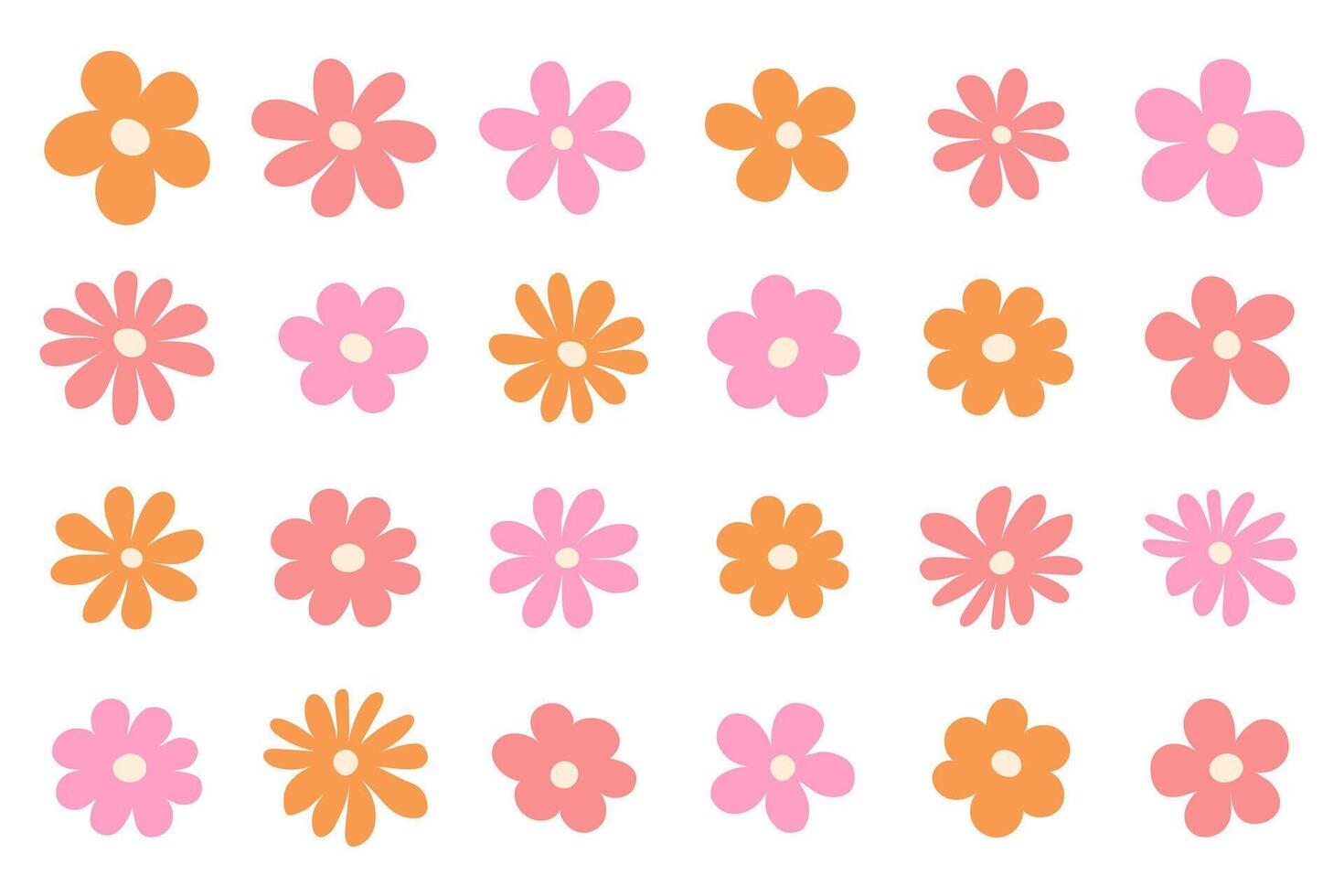 hippie groovy madeliefje bloemen set. retro wijnoogst stijl, hand- getrokken elementen. jaren 60, jaren 70, icoon bloem, pastel kleuren, vlak tekenfilm illustratie. vector