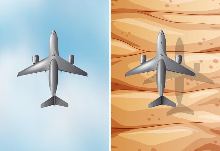Twee scènes met vliegtuigen die vliegen vector