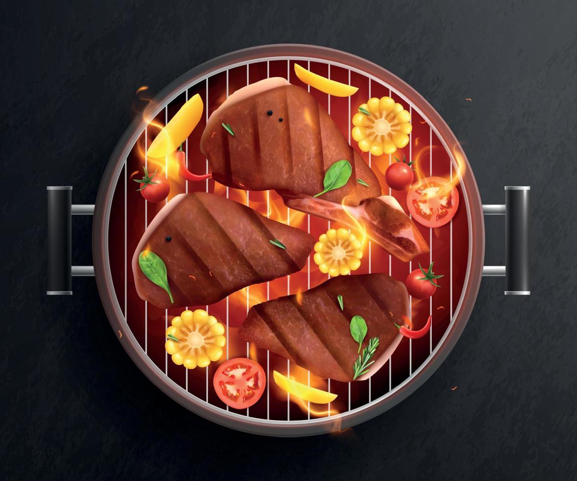 vlees groenten barbecue samenstelling vector