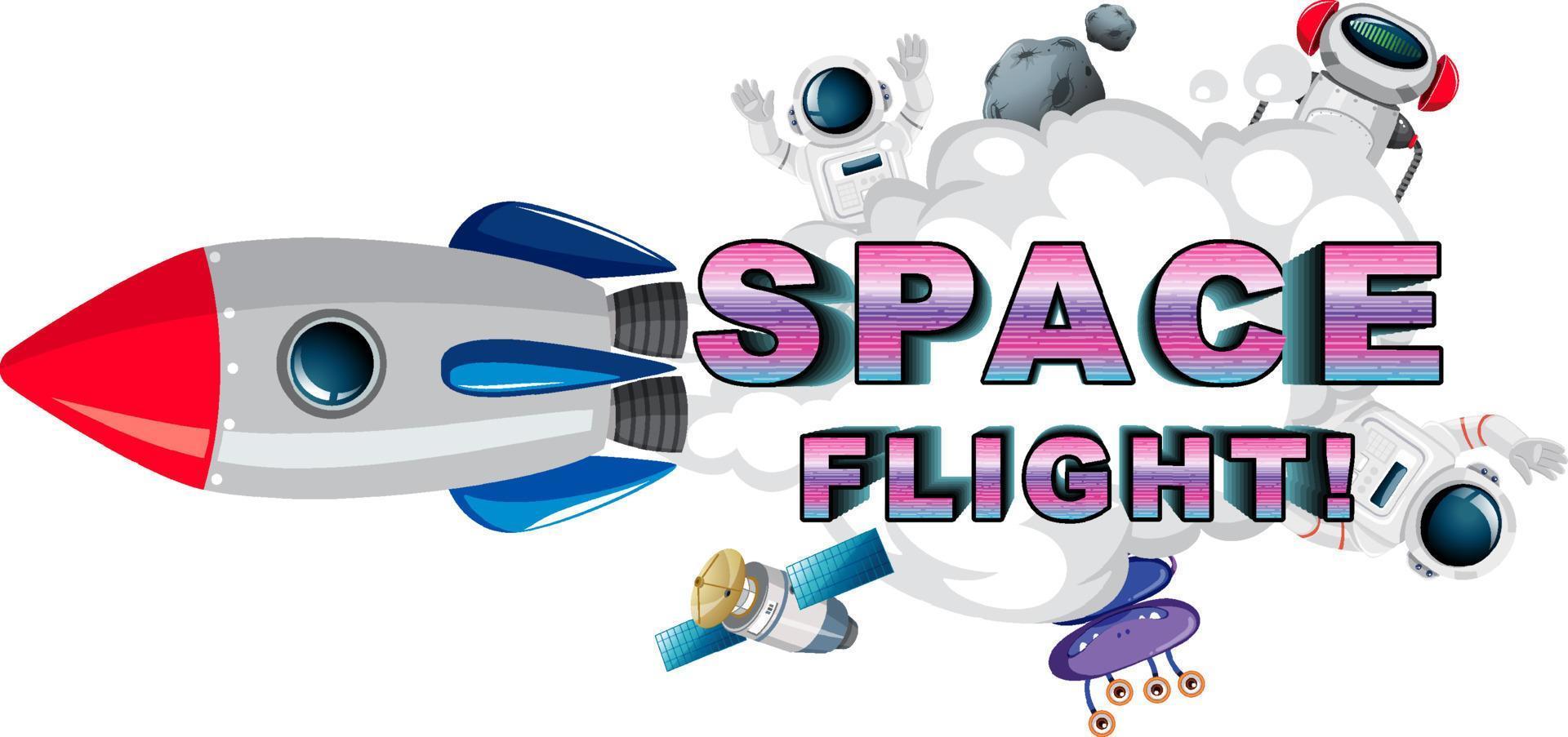 ruimtevlucht woord logo-ontwerp met ruimteschip vector