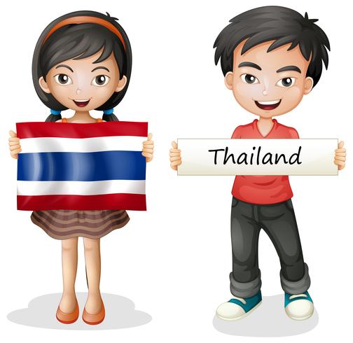 Jongen en meisje met vlag van Thailand vector