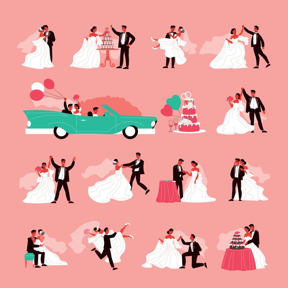bruiloft paar icon set vector