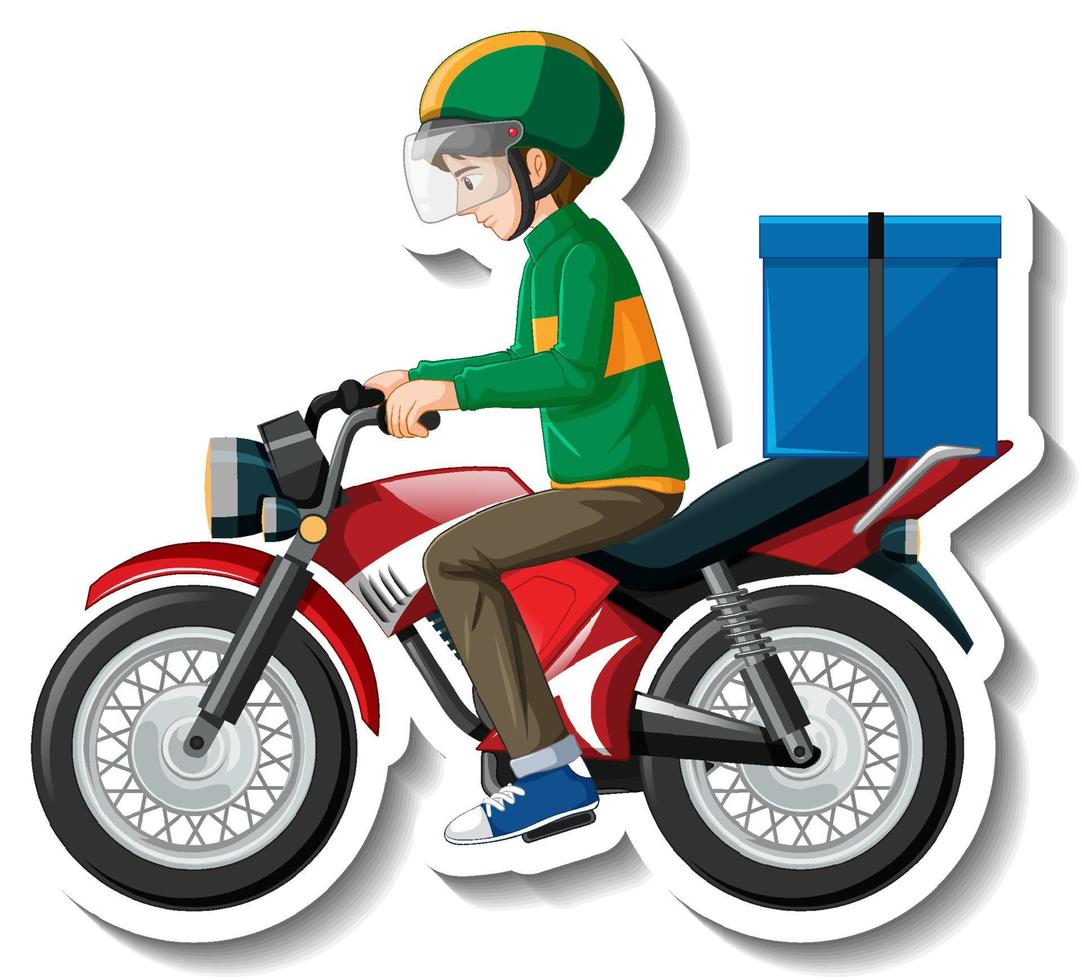 een stickersjabloon met bezorger op motorfiets vector