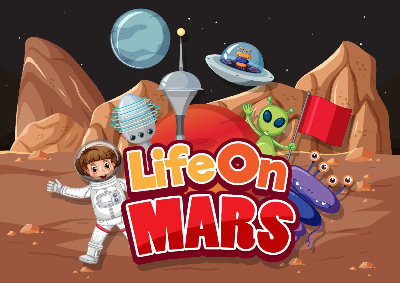 life on mars logo banner met astronaut en alien op planeet vector