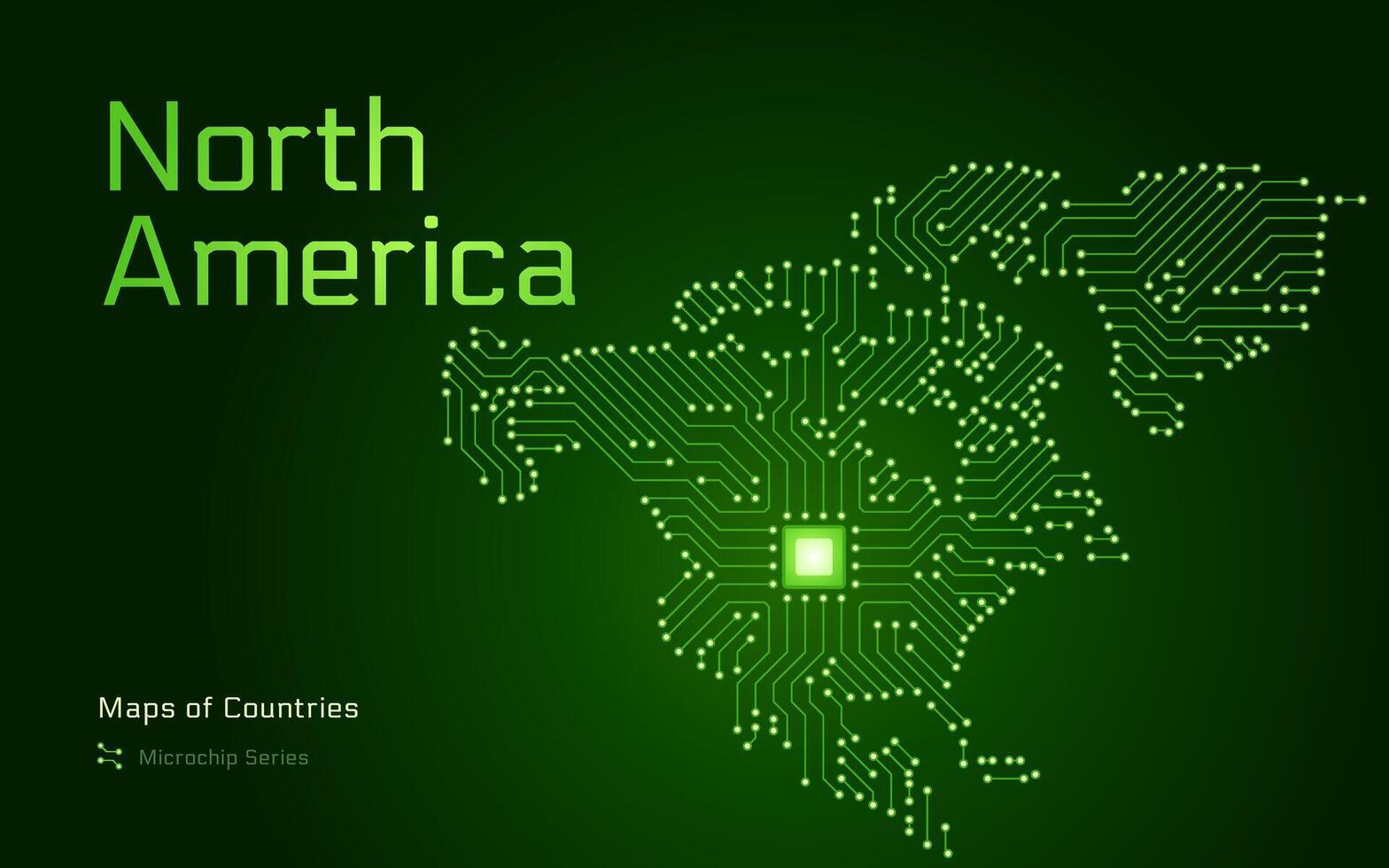 noorden Amerika continent kaart getoond in een microchip patroon. e-overheid. continent kaarten. microchip serie vector