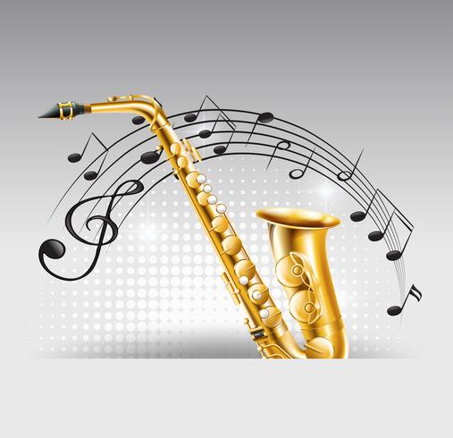 Saxofoon met muzieknota&#39;s op achtergrond vector