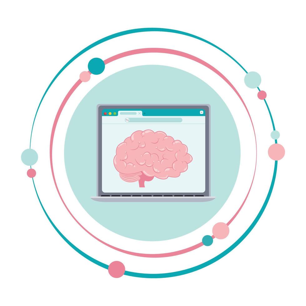 kunstmatig intelligentie- hersenen weergegeven Aan een computer laptop scherm icoon vector