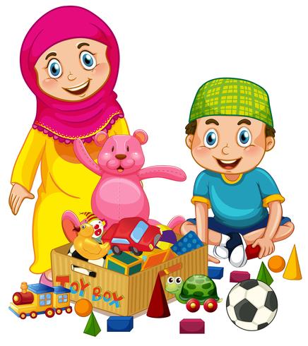 Moslimjongens spelen speelgoed vector