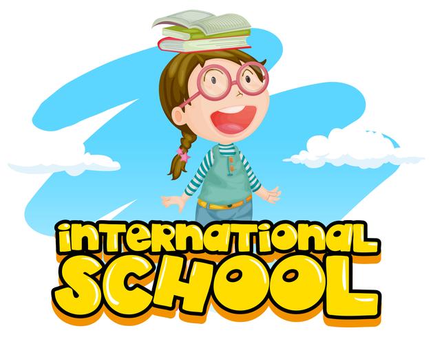 Internationaal schoolafficheontwerp met meisje en boeken vector