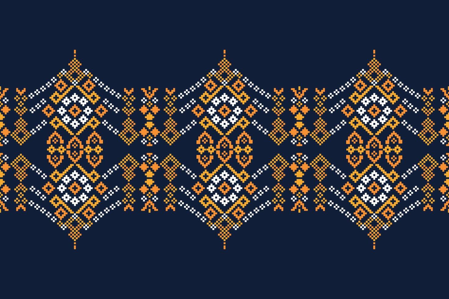 traditioneel etnisch motieven ikat meetkundig kleding stof patroon kruis steek.ikat borduurwerk etnisch oosters pixel marine blauw achtergrond. samenvatting, illustratie. textuur, decoratie, behang. vector