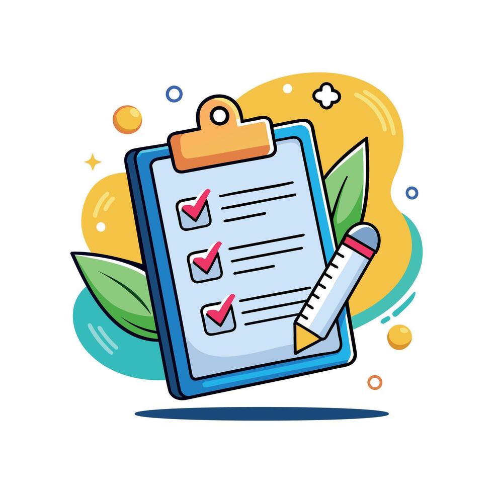 kleurrijk checklist illustratie met klembord en potlood vector