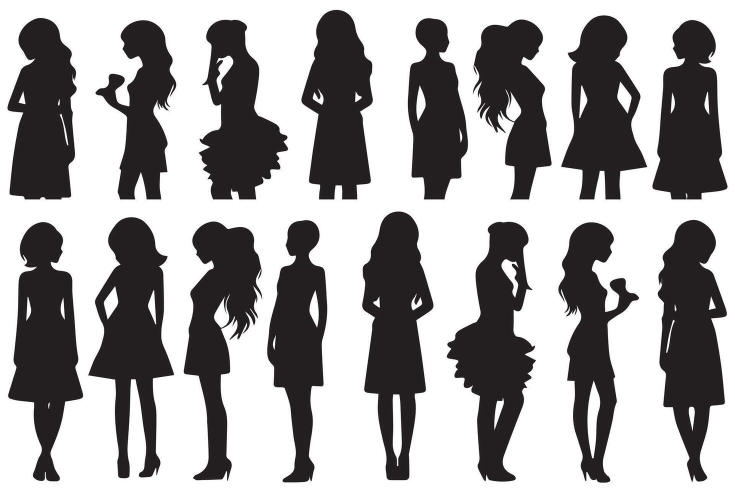 reeks van zwart silhouetten van meisjes geïsoleerd Aan wit achtergrond vrij ontwerp vector
