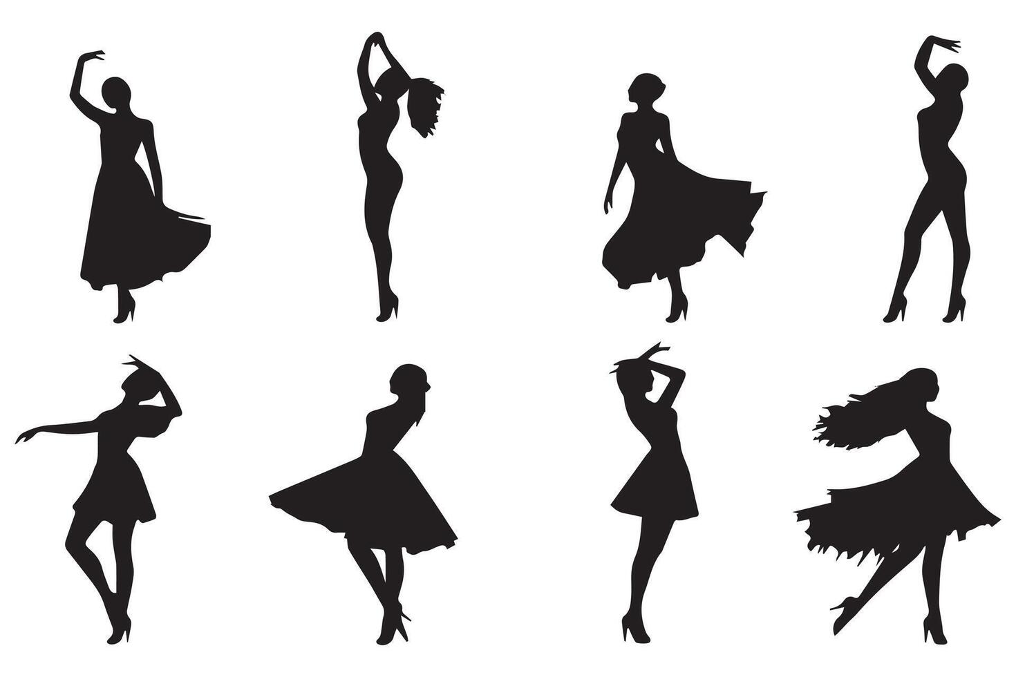 silhouetten van dansen meisje groep vector