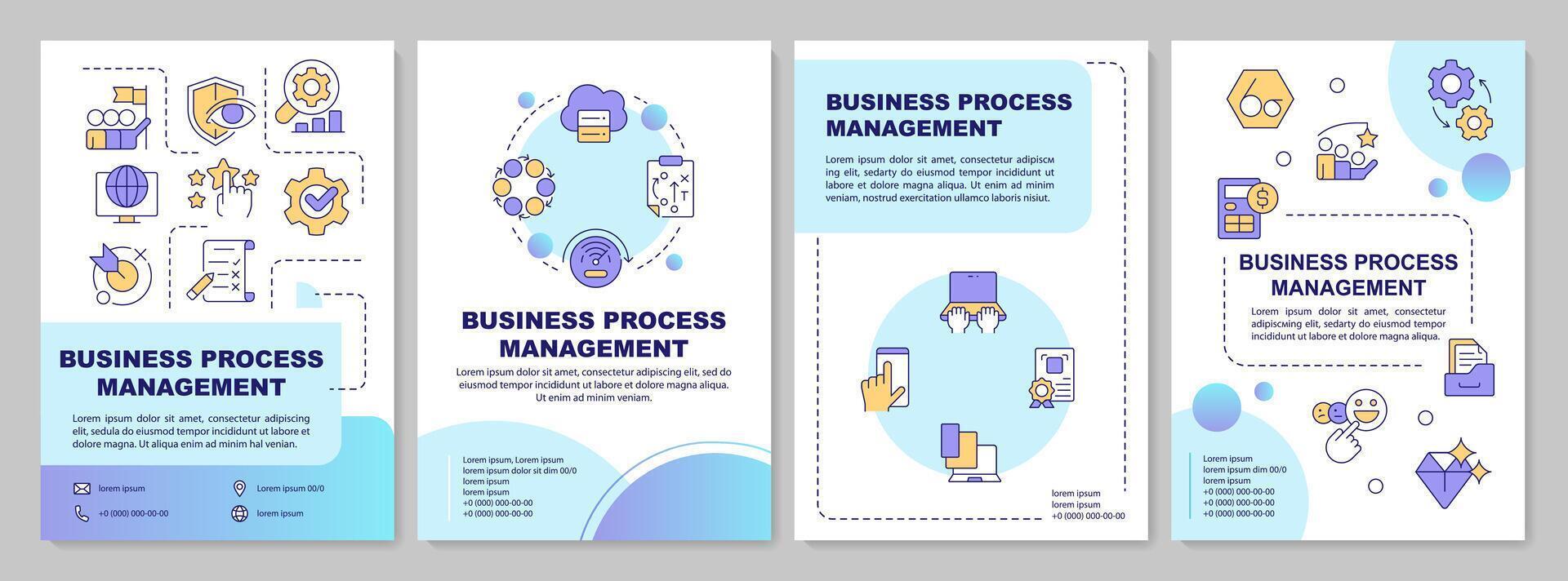 bpm beheer blauw helling brochure sjabloon. workflow automatisering. brochure ontwerp met lineair pictogrammen. bewerkbare 4 indelingen voor presentatie, jaar- rapporten. lucht, myriade pro-regulier vector