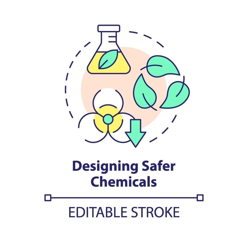 ontwerpen veiliger Chemicaliën multi kleur concept icoon. groen chemie, toxiciteit vermindering. ronde vorm lijn illustratie. abstract idee. grafisch ontwerp. gemakkelijk naar gebruik presentatie, artikel vector