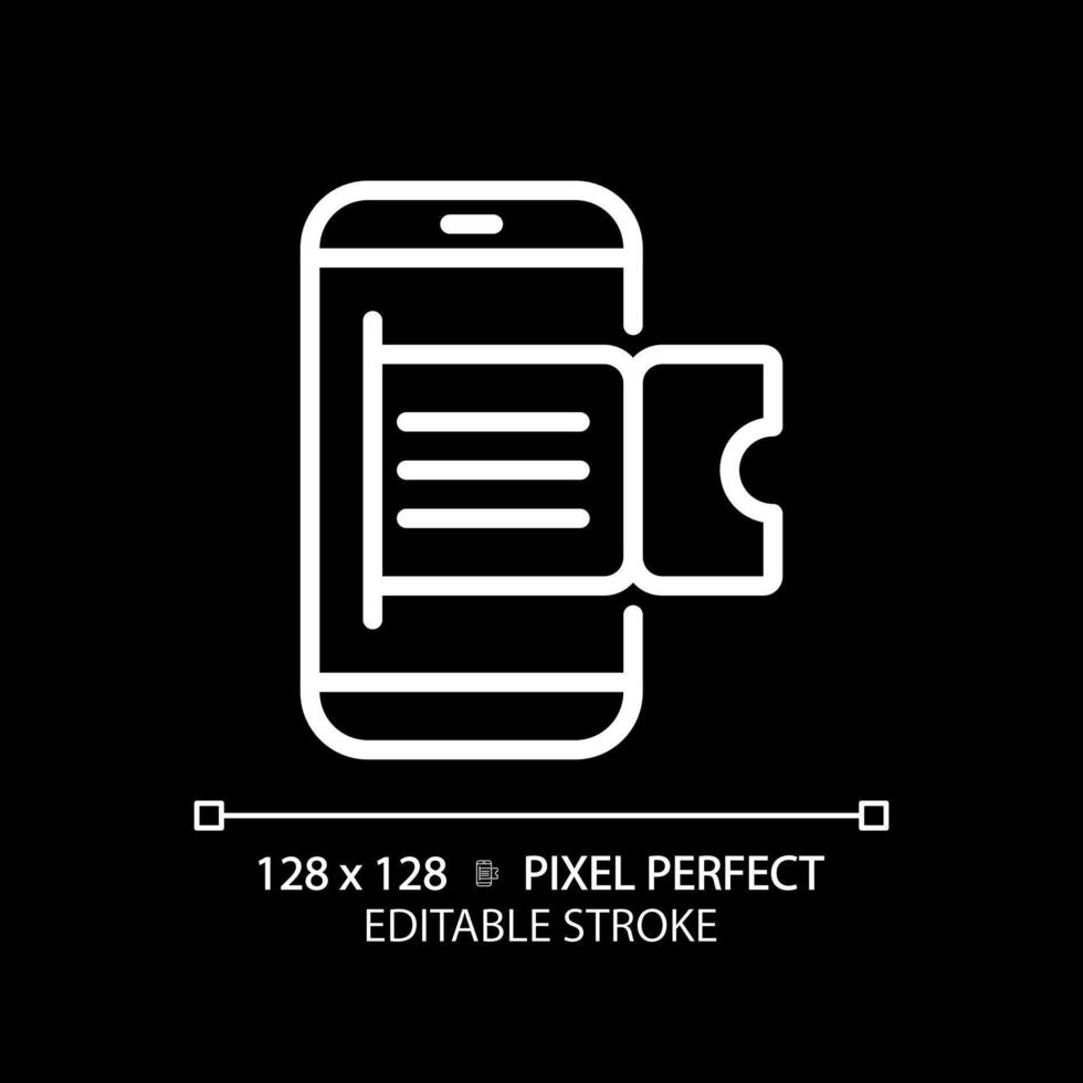 digitaal kaartjes pixel perfect wit lineair icoon voor donker thema. online boeking. web reserveringen, virtueel het roosteren. dun lijn illustratie. geïsoleerd symbool voor nacht modus. bewerkbare beroerte vector