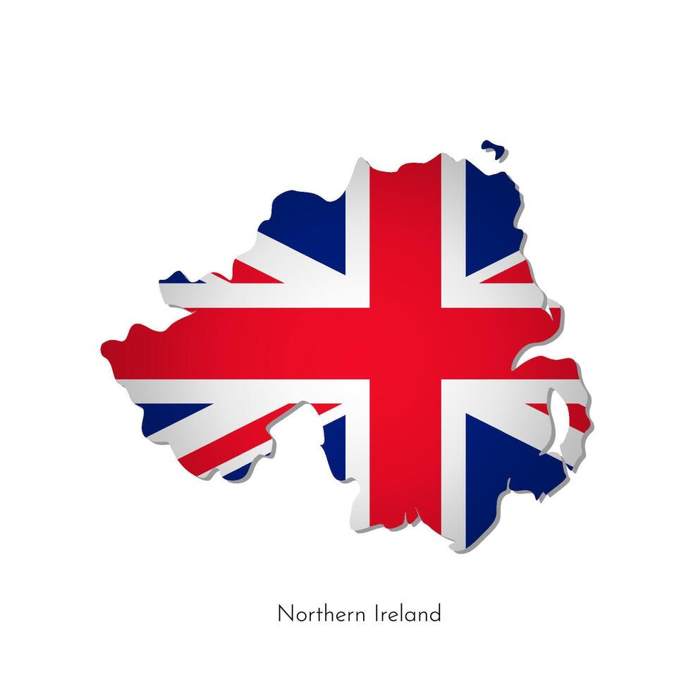 geïsoleerd illustratie met silhouet van noordelijk Ierland, Verenigde koninkrijk van Super goed Brittannië en Ierland kaart. nationaal Brits vlag met kruis rood, wit, blauw kleuren. unie jack vector