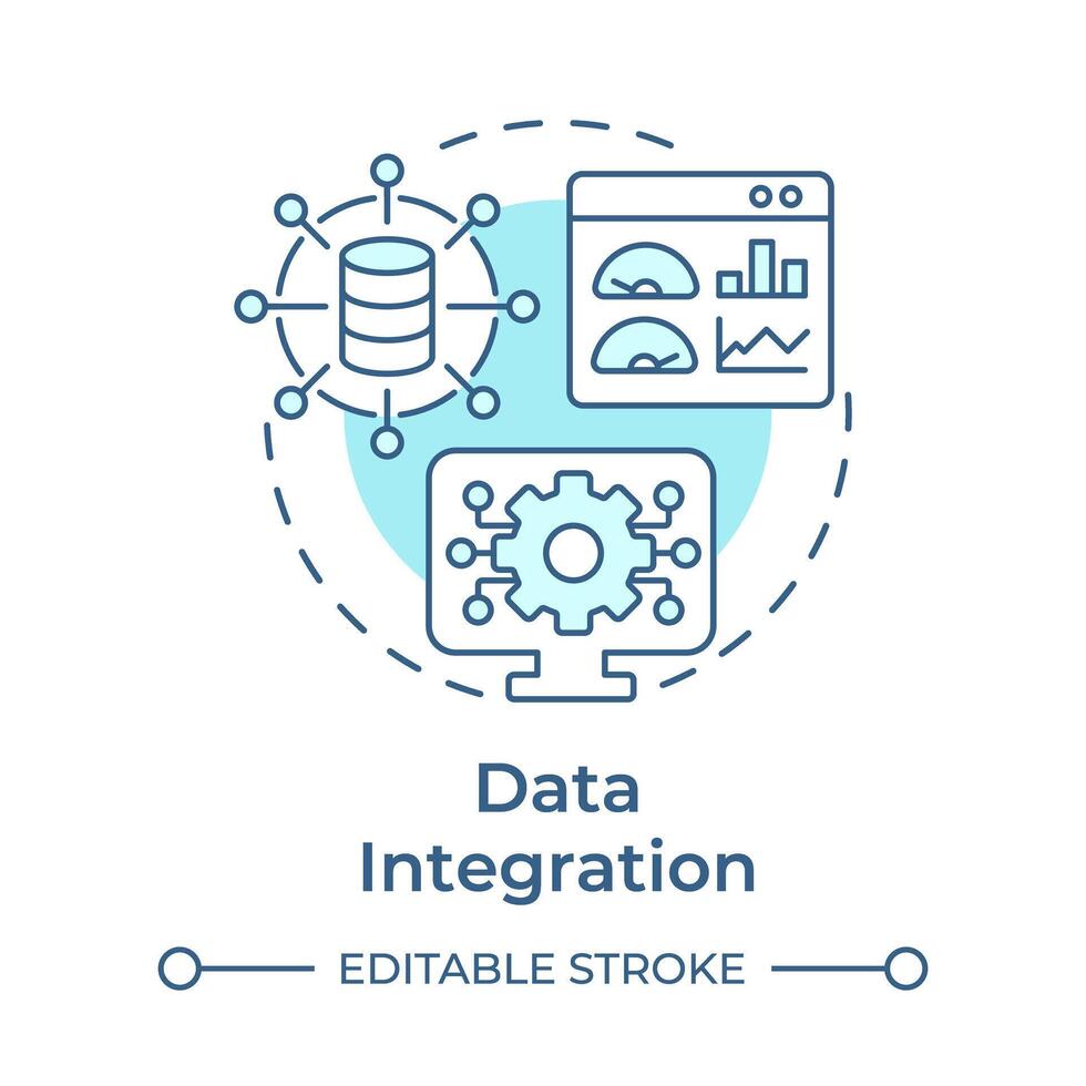 gegevens integratie zacht blauw concept icoon. prestatie analyse, produktiviteit verbeteren. ronde vorm lijn illustratie. abstract idee. grafisch ontwerp. gemakkelijk naar gebruik in infografisch, artikel vector