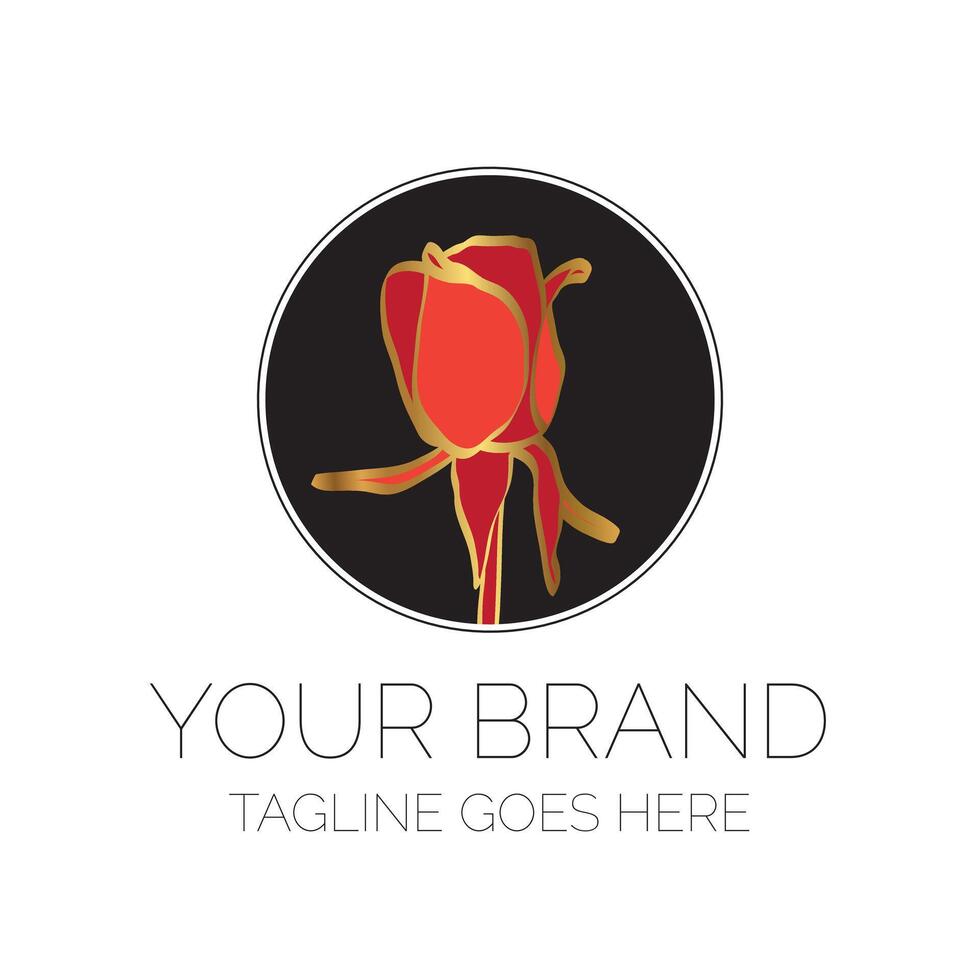 elegant goud rood roos logo ontwerp. bloem merk logotype vector