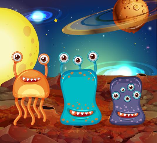 Drie aliens op de maan vector