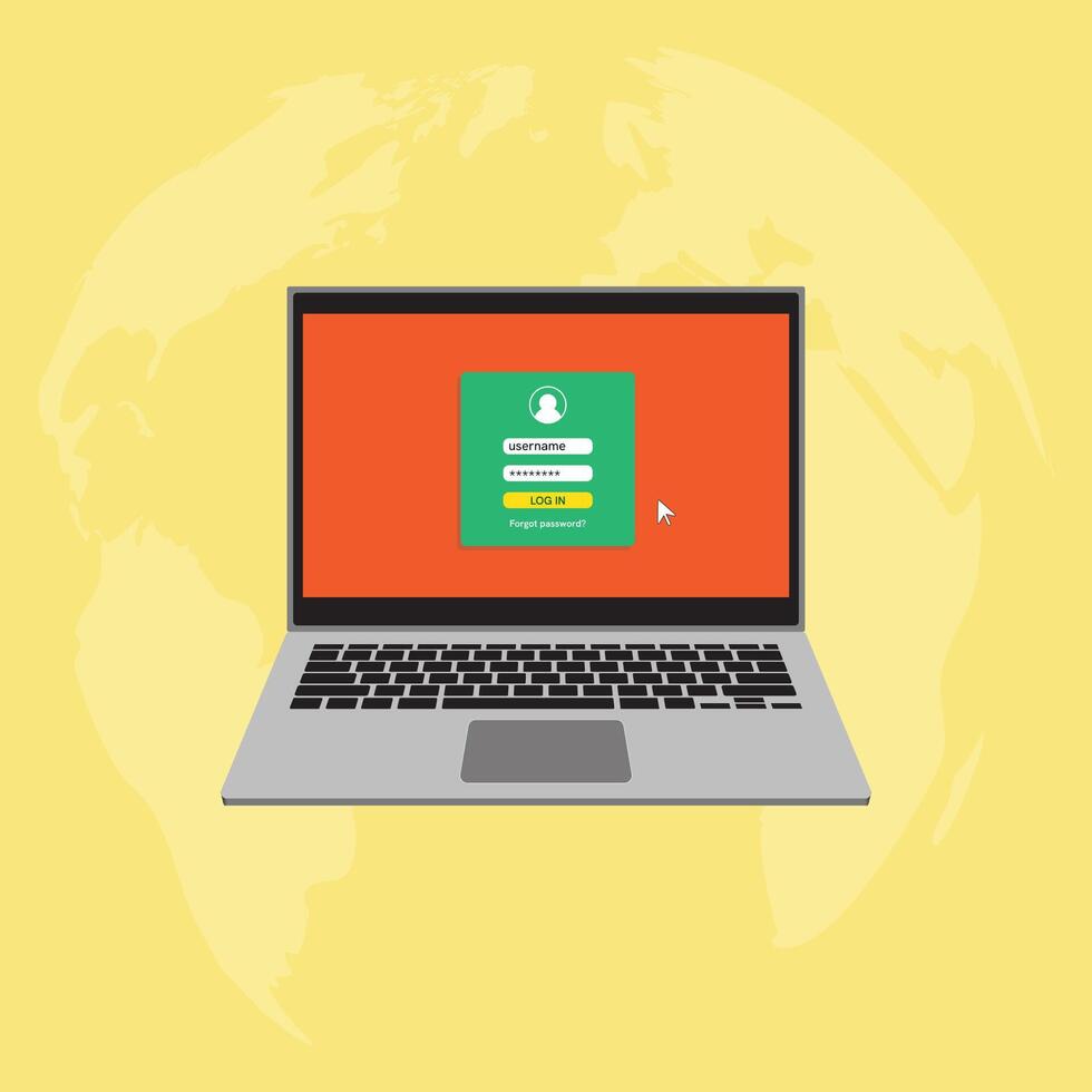 Log in het formulier bladzijde modern achtergrond voor app ontwikkeling, online registratie, laptop testmodellen, website ui elementen, gebruiker profiel, toegang naar account concept. vector