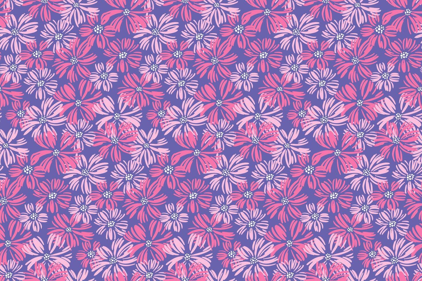 abstract artistiek vormen roze ditsy bloemen naadloos patroon Aan een paars achtergrond. borstel bloemen structuur afdrukken. hand- getrokken schetsen. sjabloon voor ontwerpen, kinderen textiel, kleding stof vector