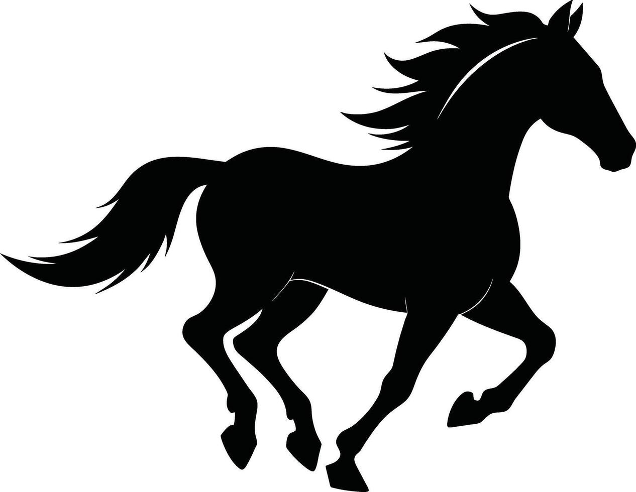 zwart silhouet van een paard rennen met een lang staart vector