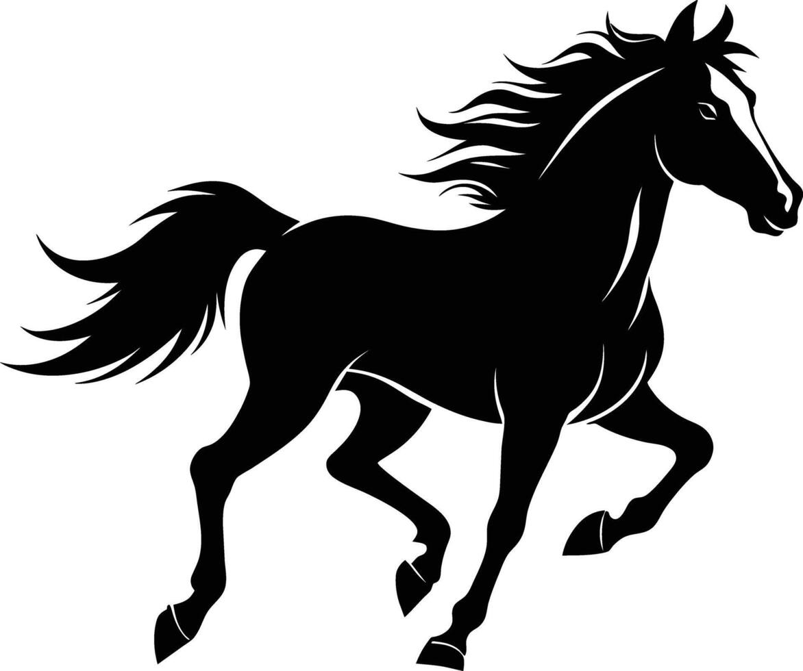 zwart silhouet van een paard rennen met een lang staart vector