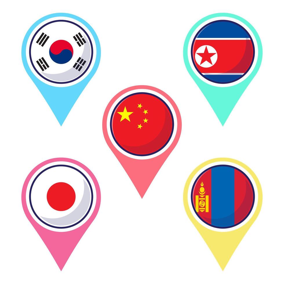 vlak van oosten- Aziatisch landen vlag icoon mascotte verzameling vector