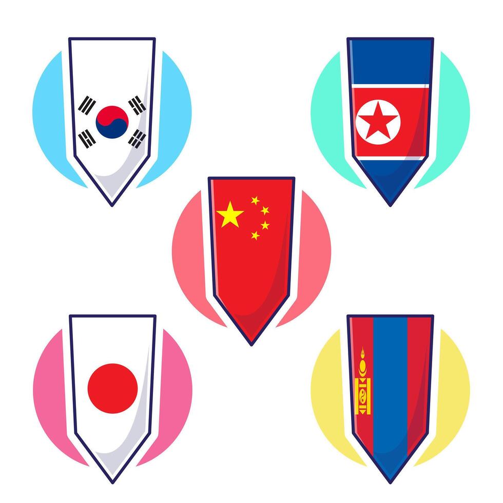 reeks van oosten- Aziatisch landen vlag icoon mascotte verzameling illustratie vector