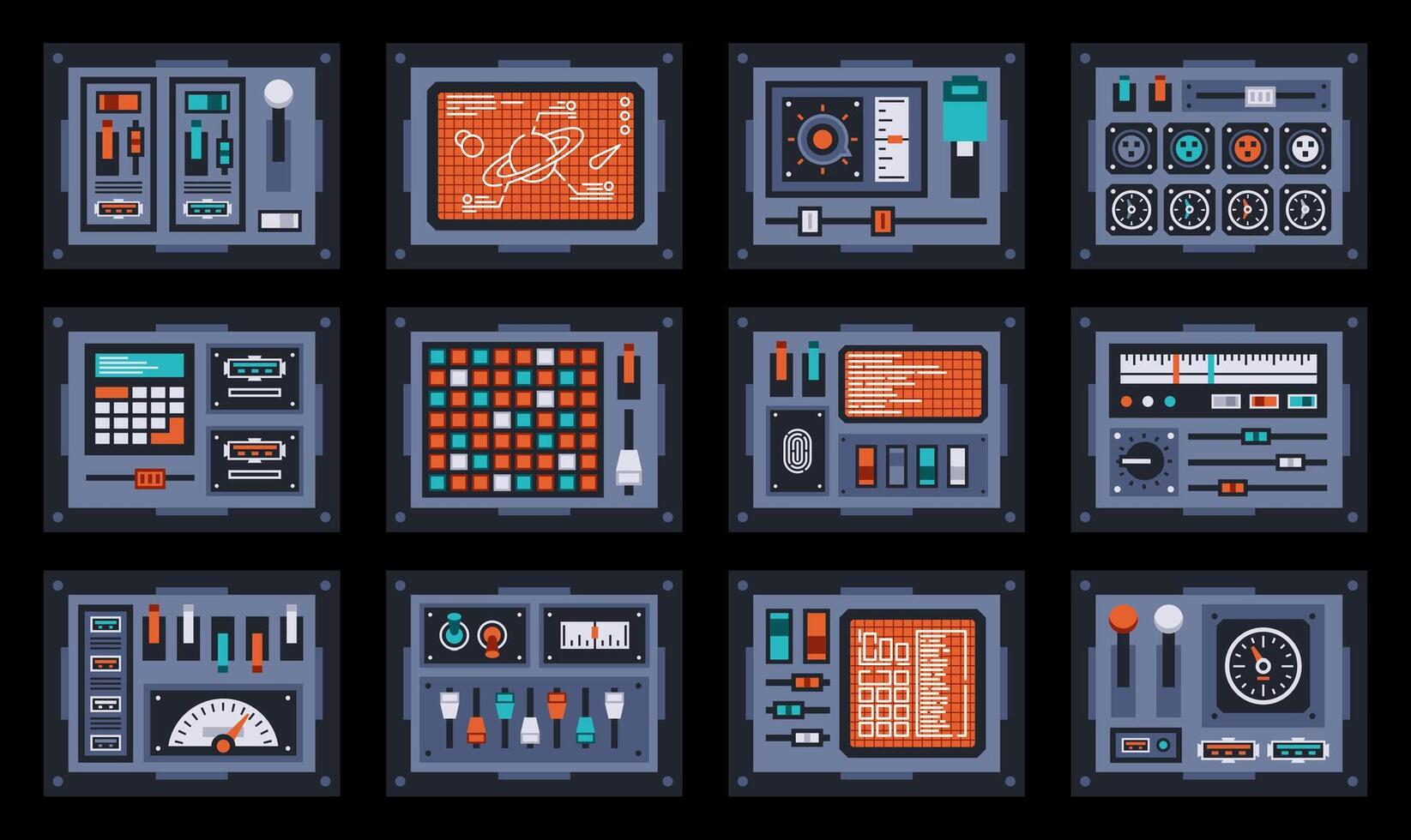 controle panelen van ruimte schip of wetenschap station vector